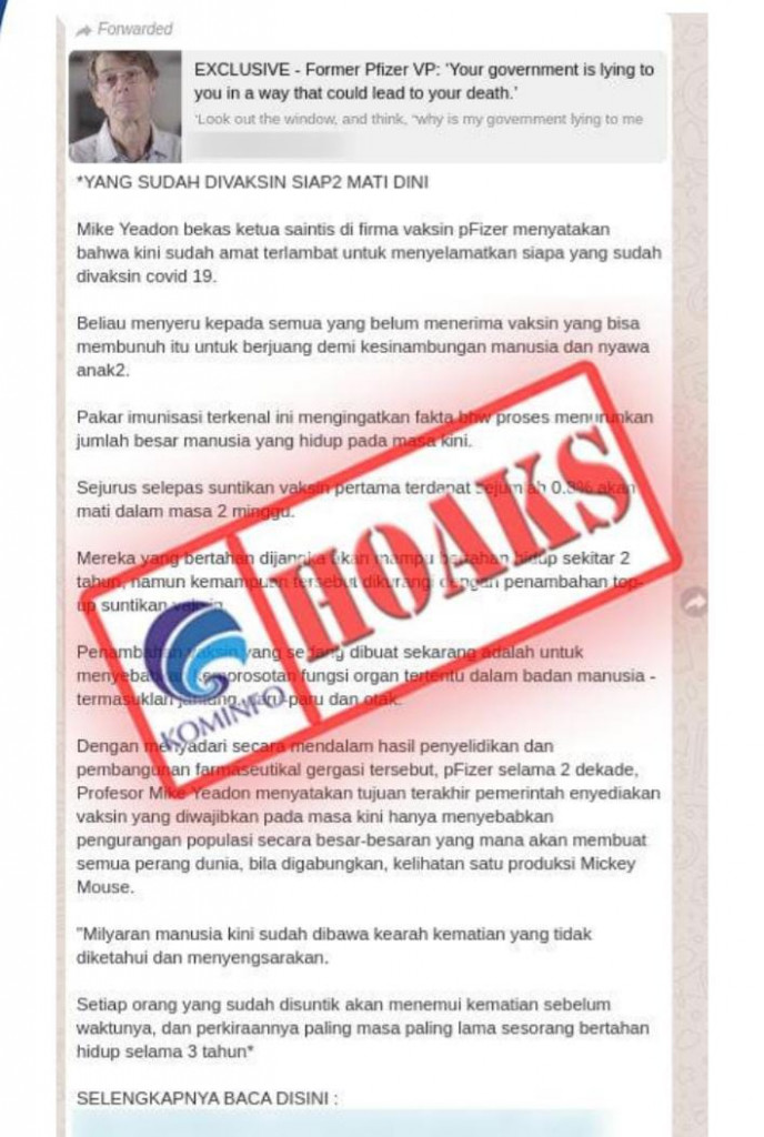 [HOAKS] Orang yang Sudah Divaksin Covid-19  Akan Mati Dalam 2 Tahun